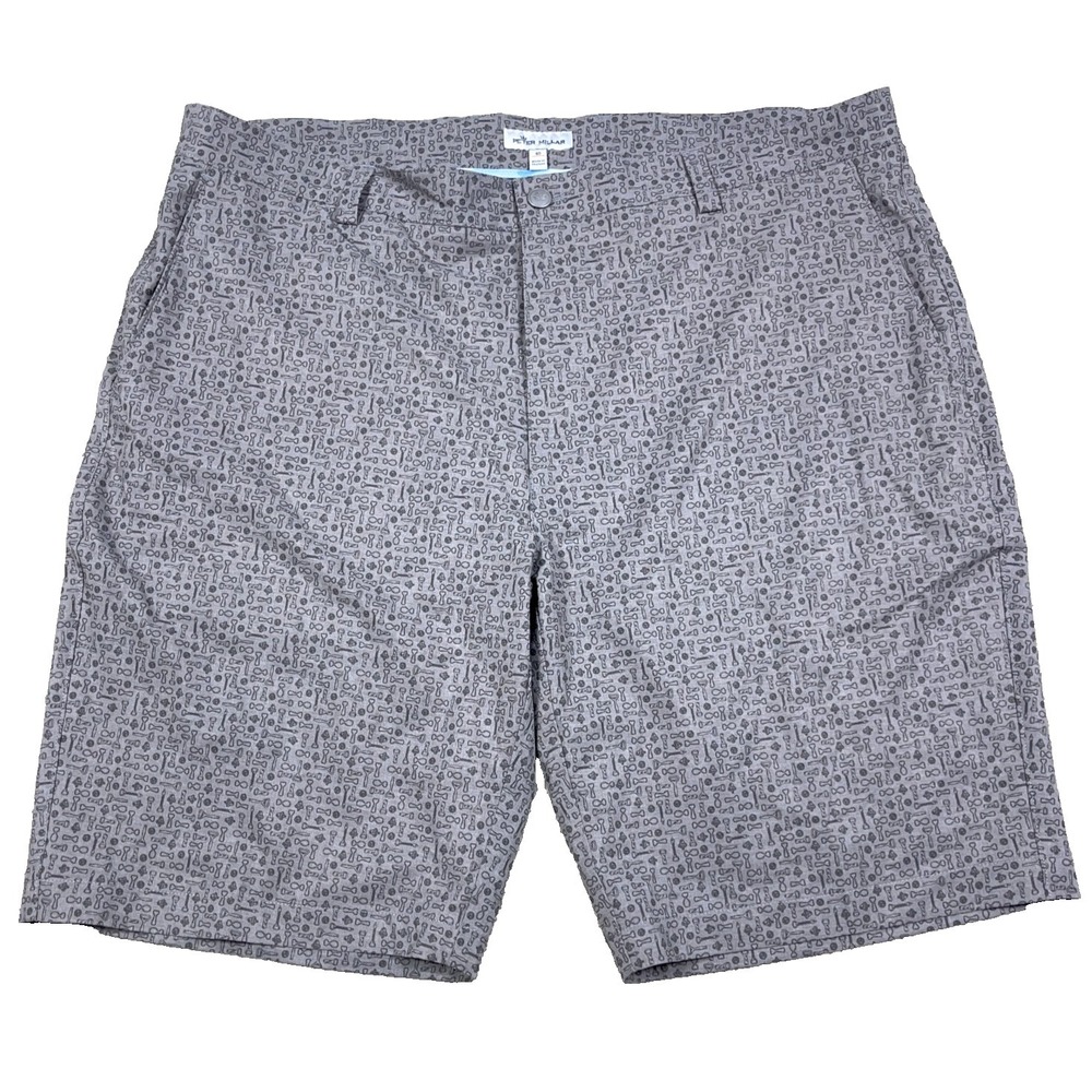 Peter Millar Golf Shorts Men 40 Gray Chino Performance Wicking All Over Print